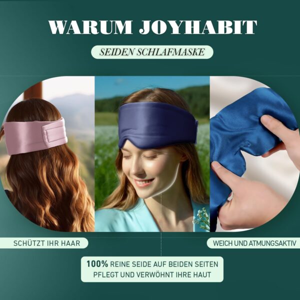 Joyhabit Seiden Schlafmaske für Herren und Frauen, Extra Groß und Verstellbare Augenmaske im Wolkenkurvendesign, für Pausen und den Nachtschlaf, Tiefes Nachtblau – Bild 3