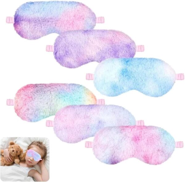 Plüsch Augenmaske, 6 Stück 24×10cm Schlafmaske, Flauschige Augenabdeckung für Augenbinde Weich Augenmaske für Kinder Mädchen Partytütenfüller Partygeschenke für Kindergeburtstage (6 Farben)