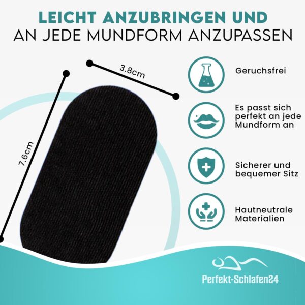 Perfekt-Schlafen24® 30x Starke Nasenpflaster gegen Schnarchen - 66x19mm - Besser schlafen ohne schnarchen & besser atmen für Sport (Schwarz) – Bild 7