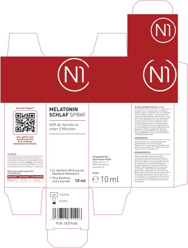 N1 Melatonin Schlaf Spray - Studie belegt: hilft dir 3x schneller als Standard Melatonin - 71 Tage Vorrat - Melatonin Einschlafspray mit Baldrian & Lavendel, 10 ml VirX – Bild 7