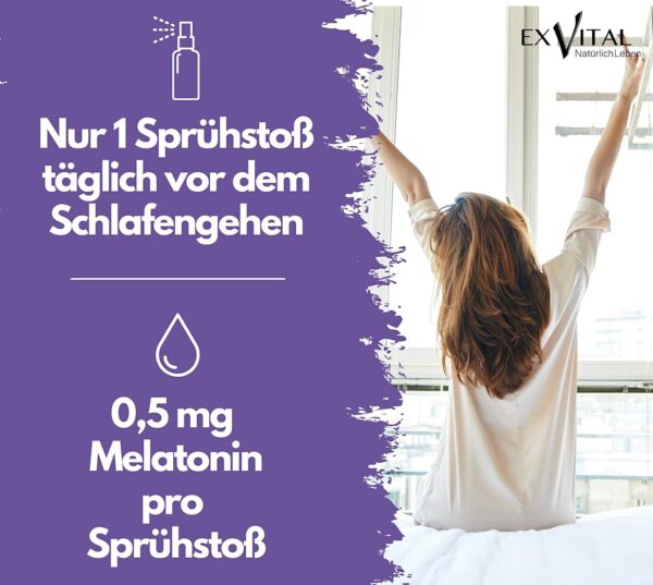 Melatonin Einschlafspray, mit Baldrian & Vitamin B1+ B6 - 0,5 mg liquid Melatonin pro Sprühstoß, natürliches Schlafhormon, 30 ml mit SOFORT EFFEKT- Ohne Alkohol, Hochdosiert & Made in Germany – Bild 2