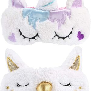 Kesote 2 Stück Einhorn Schlafmaske Augenklappe Unicorn Augenabdeckung Augenblende, Gold und Lila