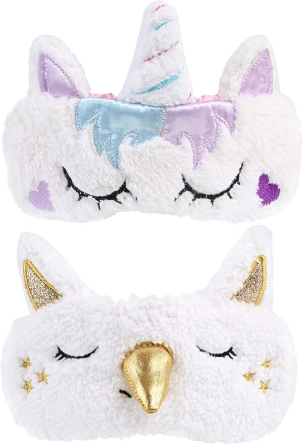 Kesote 2 Stück Einhorn Schlafmaske Augenklappe Unicorn Augenabdeckung Augenblende, Gold und Lila