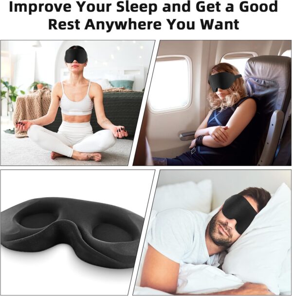Schlafmaske für Männer Frauen,Zero Eye Pressure 3D Schlafmaske mit konturierter Polsterung Leichte Schlaf Augenmaske mit verstellbarem Gummiband für Reisen (Black) – Bild 3