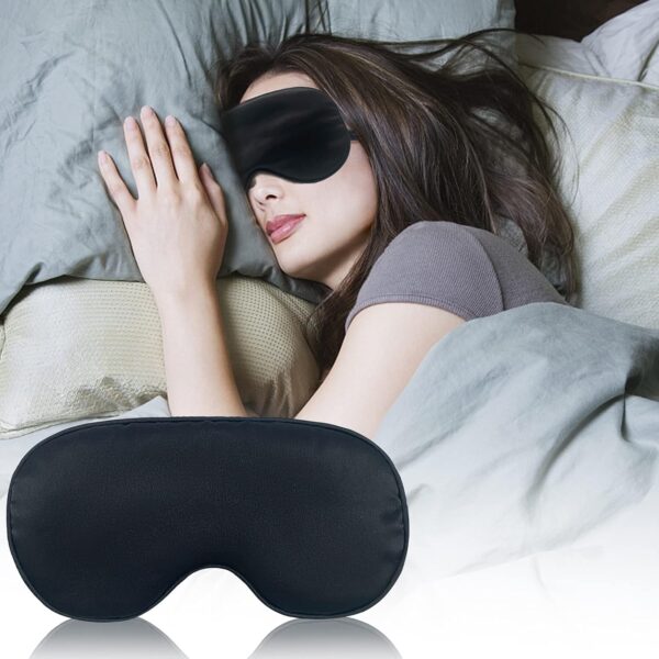 Audamp Schlafmaske Augenmaske Nachtmaske Verstellbarem Band Hautfreundlich Seide Ultraweiche Schlafbrille 1 Stück (Schwarz) – Bild 7