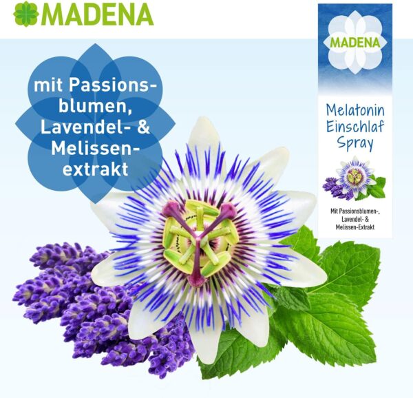 MADENA Melatonin Einschlafspray, ohne Konservierungsstoffe und Süßungsmittel, mit Extrakten aus Passionsblume, Melisse, Lavendel, vegan, Diffuser mit Sofort-Effekt – Bild 6