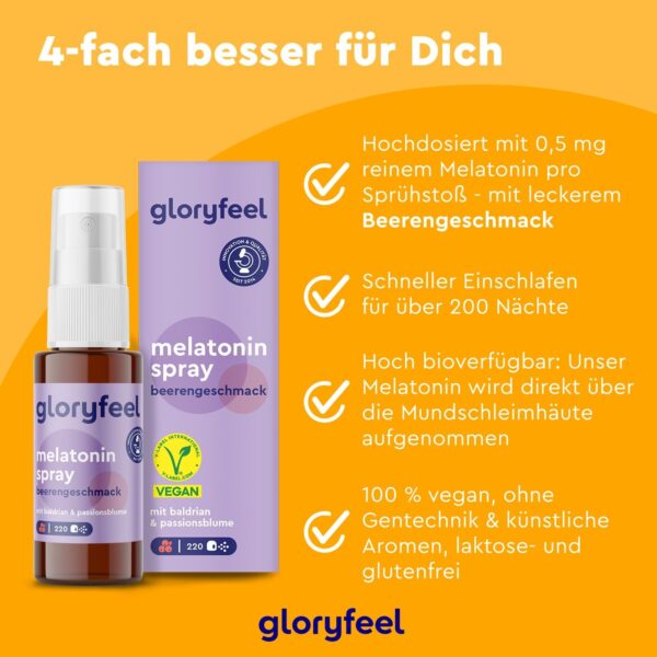 Melatonin Spray Beere - Premium: 5-fach höher dosiert* für 220 Tage + Passionsblume, Baldrian, Melisse, Lavendel, Vitamin B6 & B1 - Sleep Spray ohne Alkohol, Zuckerfrei und Vegan – Bild 3