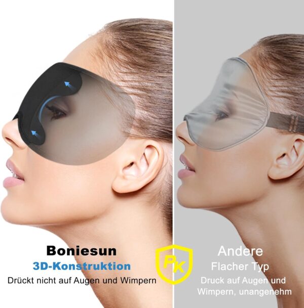 Boniesun 3D Schlafmaske für Seitenschläfer, Verdunklungs-Augenmaske für Männer und Frauen, Ultradünne Design, Angenehm und atmungsaktiv zu tragen – Bild 3