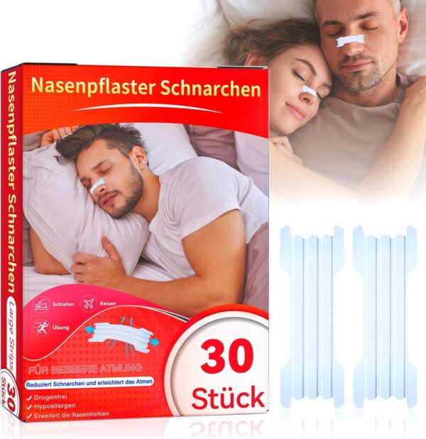 Nasenpflaster Schnarchen,30 Stück Nasenstrips Transparent Nasenpflaster Besser Atmen Nose Strips Lindern Eine Verstopfte Nase Aufgrund Schnupfen, Allergien,Nasal Strips für Schlaf Und Sport