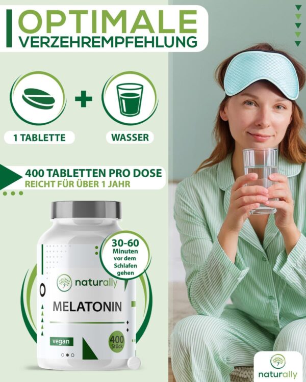 naturally Melatonin Tabletten [400 Stück] – bioaktive 0,5mg Melatonintabletten hochdosiert, vegan, ohne Zusätze, Schlaftabletten – Bild 7