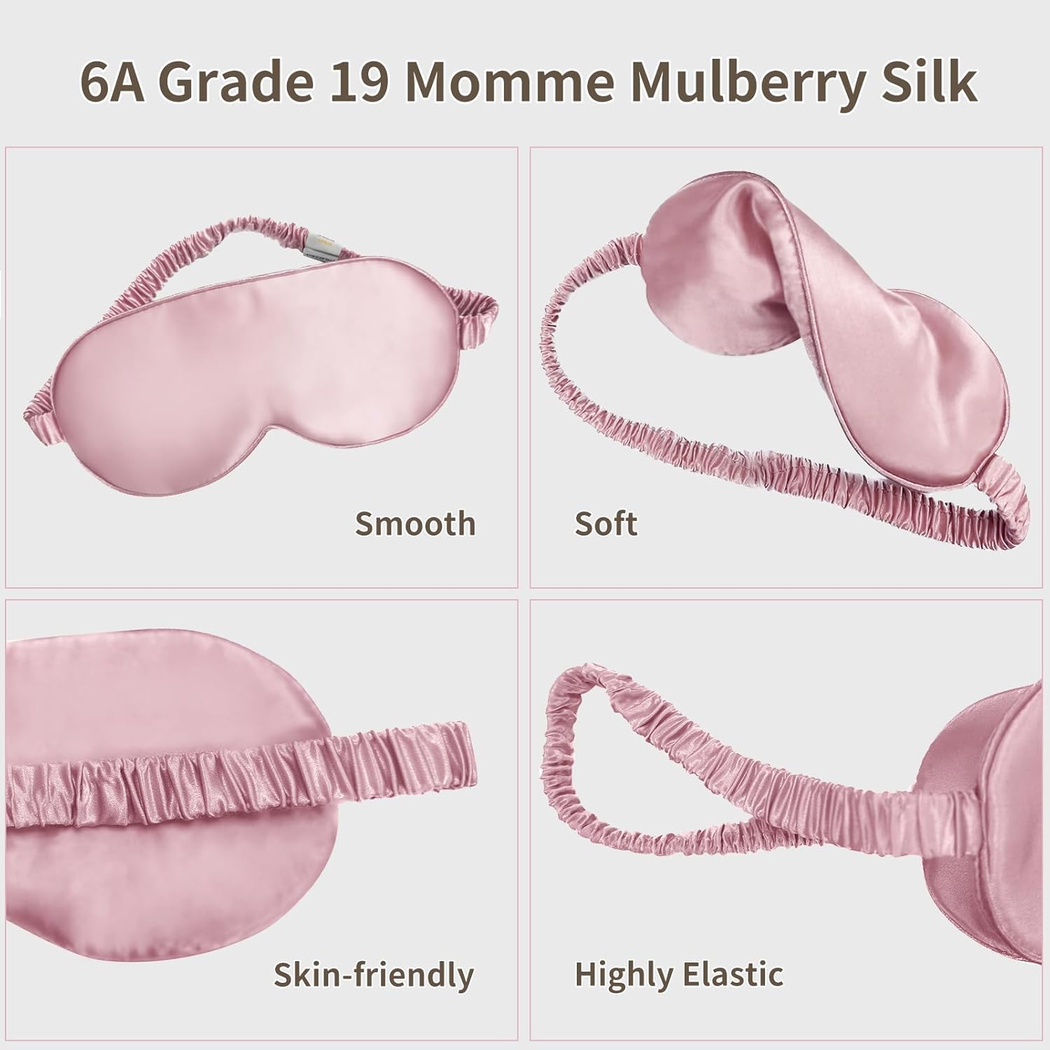 YUNCHI 100% Schlafmaske Seide Frauen Damen Herren Bequem Bio Satin Schlafbrille Silk Sleeping Eye Mask Augenmaske 19 Momme Reine Maulbeerseide Stoff Augenbinde Zum Schlafen (Rosa) – Bild 3