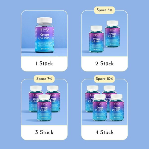 essence INAO Inner and Outer beauty Dream and Chill | vegane Nahrungsergänzungsmittel | Vitamin D, B7 | Melatonin Gummibärchen | 60 Stück – Bild 5