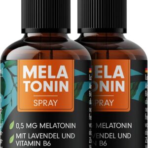 Melatonin Einschlaf-Spray 60 ml - 0,5 mg Melatonin hochdosiert + Lavendel-Extrakt & Vitamin B6 - Melatonin-Spray mit Kirsch-Geschmack (vegan) - laborgeprüft mit Zertifikat - reicht für 360 Anwendungen