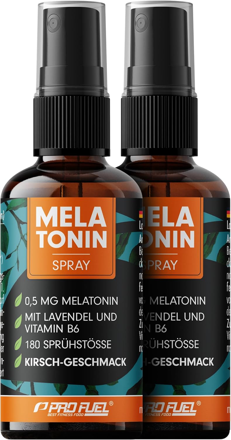 Melatonin Einschlaf-Spray 60 ml - 0,5 mg Melatonin hochdosiert + Lavendel-Extrakt & Vitamin B6 - Melatonin-Spray mit Kirsch-Geschmack (vegan) - laborgeprüft mit Zertifikat - reicht für 360 Anwendungen