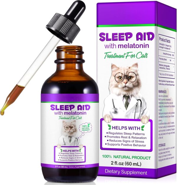 Melatonin für Katzen, Katzenschlafhilfe, Katze Melatonin fördert Entspannung & Tiefschlaf, Angst- & Stressabbau, geeignet für kleine bis große alle Katzen