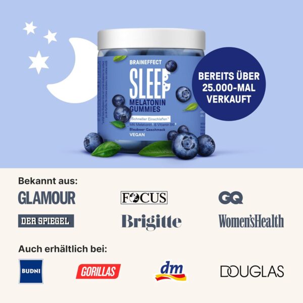 BRAINEFFECT Sleep Gummies (60 Stück) - Vegane Melatonin Gummies mit Blaubeergeschmack - Melatonin Gummibärchen für reduzierte Einschlafzeit – Bild 6