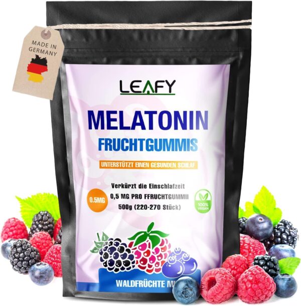 Melatonin Fruchtgummis - Einschlafhilfe | Optimal dosiert | XXL Packung 220-270 Stk. 500g | Schneller Einschlafen & Länger Durchschlafen | Made in Germany
