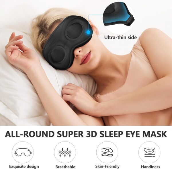 ZQQO 3D Schlafmaske füR Frauen Herren - Schwarze Bequem Augenmaske Zum Schlafen mit 15 MM Tiefer AugenhöHle, 100% Verdunkelungs Sleep Mask Perfekt füR SeitenschläFer als Flugzeug & Reise Gadgets – Bild 5