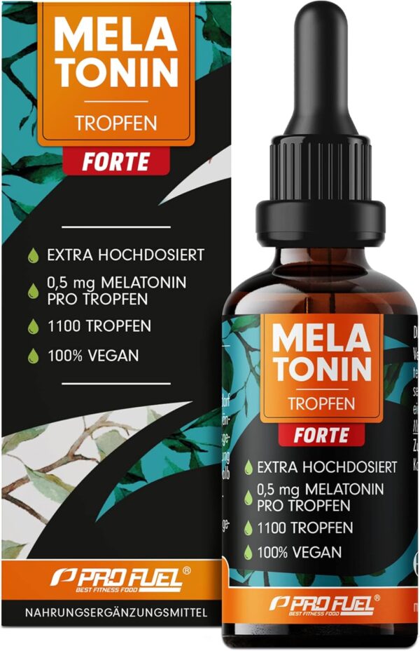 Melatonin Tropfen FORTE (30 ml) - 1100 Tropfen mit je 0,5 mg Melatonin - optimal hochdosiert & effektiv - für 1100 Anwendungen - ohne Alkohol - 100% vegan- laborgeprüft mit Zertifikat