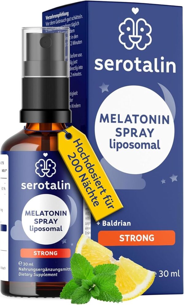 serotalin® MELATONIN SPRAY liposomal - Einschlafspray + Baldrian | Einschlafhilfe für Erwachsene | 30ml für 200 Sprühstöße
