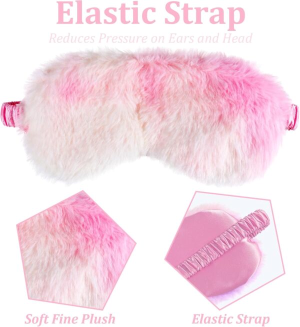 Piriuuo 2 Stück Schlaf Augenmaske Damen, Plüsch Augenmaske Zum Schlafen Süße Schlafmaske Kinder Mädchen Mehrfarbig Weich Augenmaske PyjamaParty Reise Schlafmasken für Kinder Mädchen(Hellbeige, Rot) – Bild 3