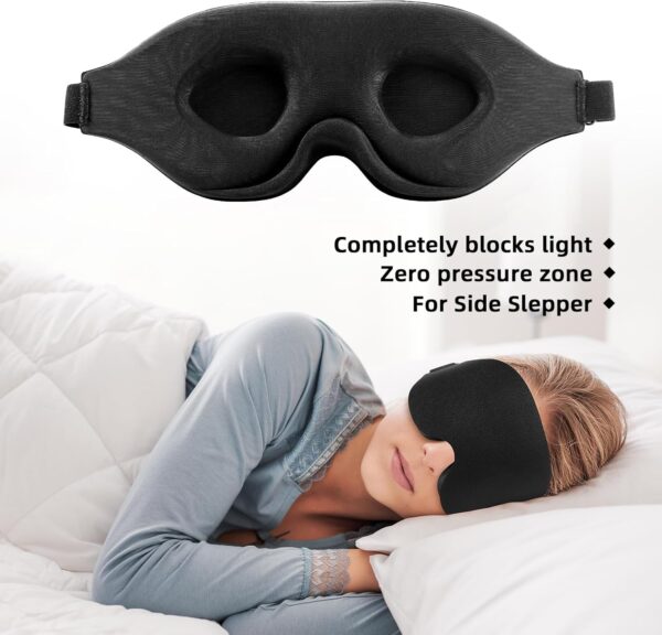 Schlafmaske für Männer Frauen,Zero Eye Pressure 3D Schlafmaske mit konturierter Polsterung Leichte Schlaf Augenmaske mit verstellbarem Gummiband für Reisen (Black) – Bild 7