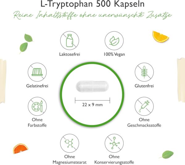 L-Tryptophan 500 mg - 240 vegane Kapseln - Aus pflanzlicher Fermentation - 8 Monate Reichweite - Ohne Zusätze - Vegan – Bild 4