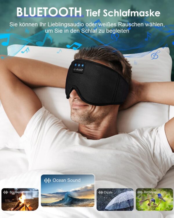 LC-dolida Schlafmaske mit Bluetooth Schlafkopfhörer für Frauen und Herren, Schlafbrille 100% Lichtblockierende Atmungsaktives Material aus Eisseide Augenmaske mit Ohrhörern für Reisen Yoga Meditation – Bild 3