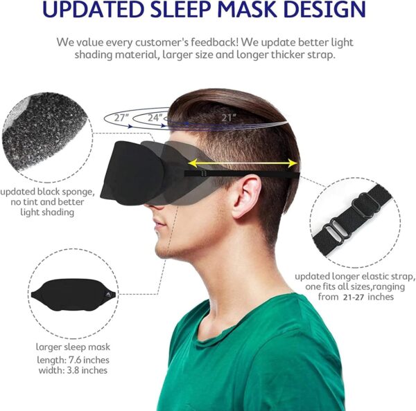 Mavogel Schlafmaske aus Baumwolle – aktualisiertes Design, lichtblockierende Augenmaske, weich und bequem, Schlafbrille für Herren und Frauen, für unterwegs, Schichtarbeit, inklusive Reisetasche – Bild 3
