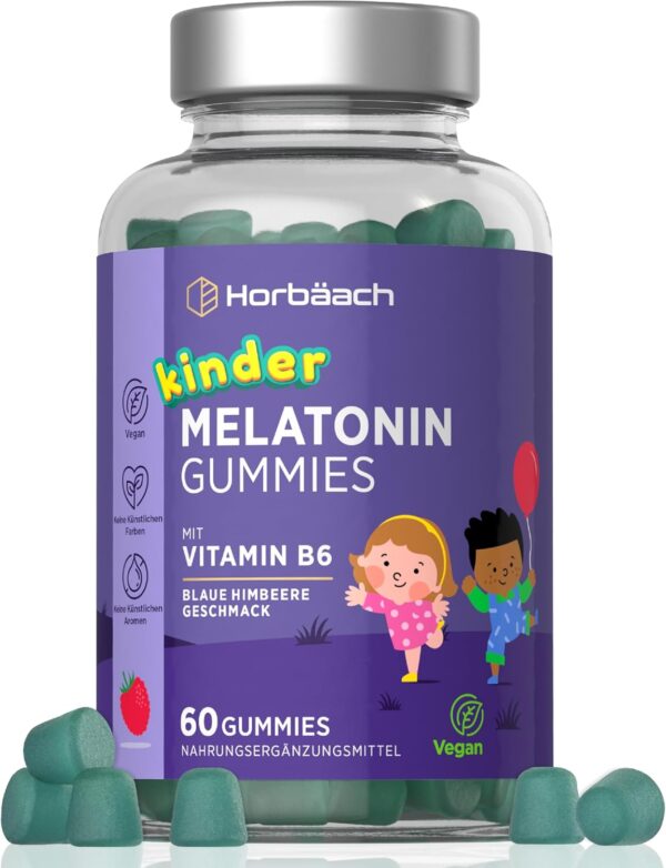 Melatonin Gummies Kinder | 60 Gummibärchen for Kids | 0,5 mg mit Vitamin B6 | by Horbaach