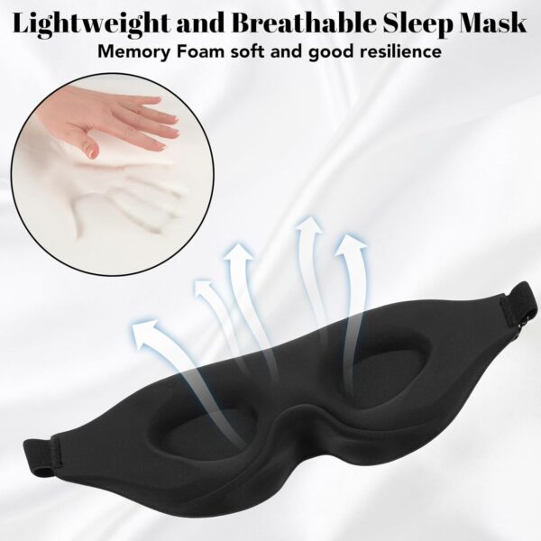 Schlafmaske für Herren Frauen, 3D Weiche Augenmaske Seitenschläfer Lichtblockierend 2024 Weich und Atmungsaktiv Memory Foam Schlafbrille mit Verstellbarem für Nickerchen Reisen – Bild 4