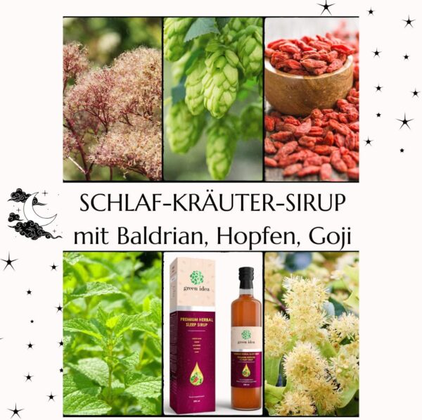 Green idea – SCHLAFMITTEL - KRÄUTER-SIRUP mit Baldrian, Hopfen, Goji Beeren - Einschlafhilfe ohne Alkohol, ohne Melatonin - ohne künstliche Zusätze VEGAN - 500 ml – Bild 4