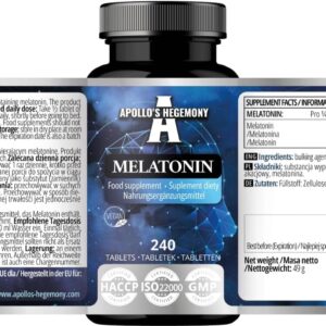 Melatonin 240 Vegane Tabletten - 1mg pro Portion - 480 Portionen in der Packung - für effektives Schlafmanagement - von Apollo's Hegemony