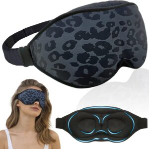 Schlafmaske für Damen Herren，100% Lichtschutz Verstellbare Schlafbrille，weiche Augenmaske aus 3D konturiertem Soft Material, Augenbinde für Reisen/Schlafen/Nickerchen (Leopardenmuster)