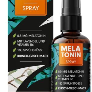 Melatonin Einschlaf-Spray 30 ml - 0,5 mg Melatonin hochdosiert + Lavendel-Extrakt & Vitamin B6 - Melatonin-Spray mit Kirsch-Geschmack (vegan) - laborgeprüft mit Zertifikat - reicht für 180 Anwendungen