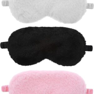Qianyu 3 Stück Plüsch-Schlaf-Augenmasken Weich Flauschig Bequemer Verdunklungs Schlafmaske Nickerchen Schlafen Süße Schlaf-Augenbinde für Frauen, Männer, Reisen