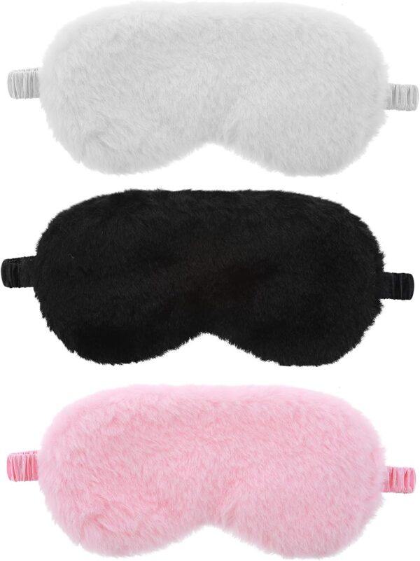 Qianyu 3 Stück Plüsch-Schlaf-Augenmasken Weich Flauschig Bequemer Verdunklungs Schlafmaske Nickerchen Schlafen Süße Schlaf-Augenbinde für Frauen, Männer, Reisen