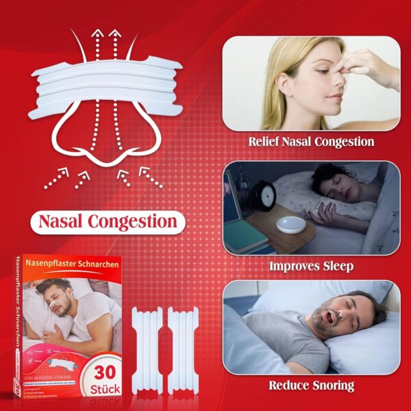 Nasenpflaster Schnarchen,30 Stück Nasenstrips Transparent Nasenpflaster Besser Atmen Nose Strips Lindern Eine Verstopfte Nase Aufgrund Schnupfen, Allergien,Nasal Strips für Schlaf Und Sport – Bild 3