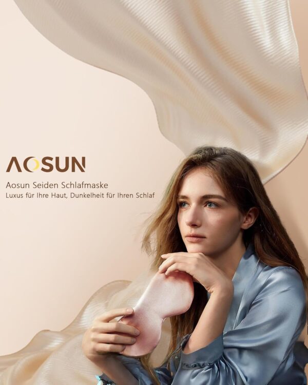 Aosun Schlafmaske Seide für Seitenschläfer, 22MM, 100% Bio Maulbeerseide Augenmaske, Ideal Geschenke für Frauen & Mama, Lichtblockierende Schlafbrille Augenklappe mit Verstellbares Band für Yoga, Rosa – Bild 7