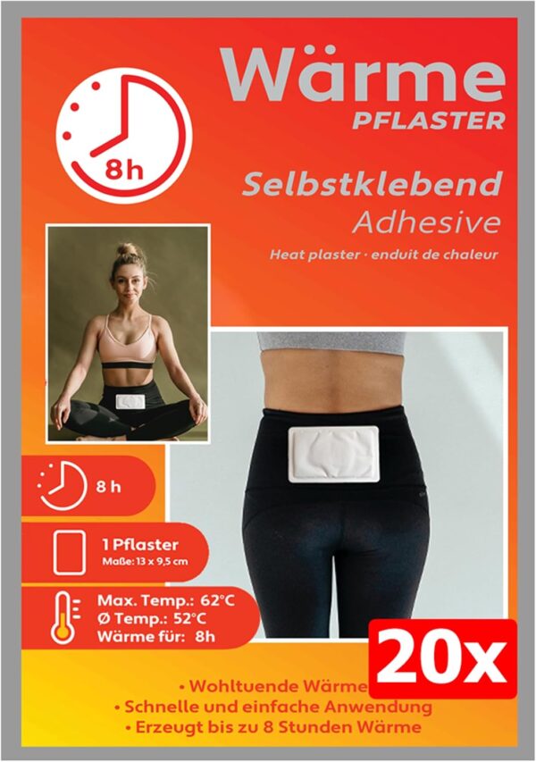M&H-24 Wärme Pflaster für Rücken, Schulter und Nacken - 20er Pack Selbstklebende Wärmekissen, Rückenwärmer, Bodywärmer und Körperwärmer 8h