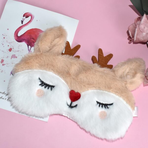 FUNAUPGO Weihnachten Rentier Augenmaske, Süße Tier Lustige Rudolph Schlafmaske Weich Plüsch Augenbinde Schlafbrille Augen Abdeckung für Kinder Erwachsene Mädchen Jungen Mädchen Damen (Rentier, Weiß) – Bild 6