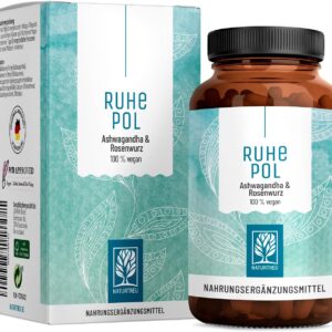 NATURTREU® Ruhepol - Ashwagandha Kapseln hochdosiert - 120 vegane Kapseln - 500 mg Ashwagandha pro Tag - Ashwagandha Komplex mit Rosenwurz-Extrakt - ohne unerwünschte Zusatzstoffe - laborgeprüft