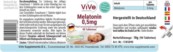 Melatonin 0,5mg - 90 Tabletten - sicher dosiert und vegan - vor dem Schlafengehen | Qualität aus Deutschland von ViVe Supplements – Bild 2