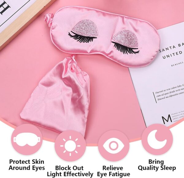 Seide Schlafmaske, Weiche Satin Schlafmasken Augenmaske Verstellbare Seiden Atmungsaktive Reise Augenbinde, Hautfreundlich Ultraweiche Verdunkelung Schlafbrille für Mädchen Frauen Damen - Rosa – Bild 6
