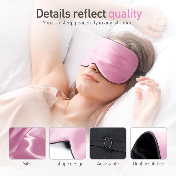 Viedouce Schlafmaske Seide Augenmaske,100% Hautfreundlich Seide Schlafmaske Frauen und Herren, Angenehme Schlafmaske Ideal für Schlaf zu Hause und Auf Reisen (1 Pack- Rosa) – Bild 2