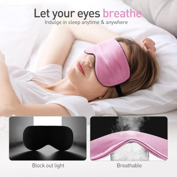 Viedouce Schlafmaske Seide Augenmaske,100% Hautfreundlich Seide Schlafmaske Frauen und Herren, Angenehme Schlafmaske Ideal für Schlaf zu Hause und Auf Reisen (1 Pack- Rosa) – Bild 4