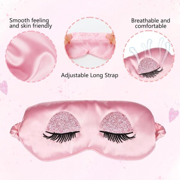Seide Schlafmaske, Weiche Satin Schlafmasken Augenmaske Verstellbare Seiden Atmungsaktive Reise Augenbinde, Hautfreundlich Ultraweiche Verdunkelung Schlafbrille für Mädchen Frauen Damen - Rosa – Bild 3