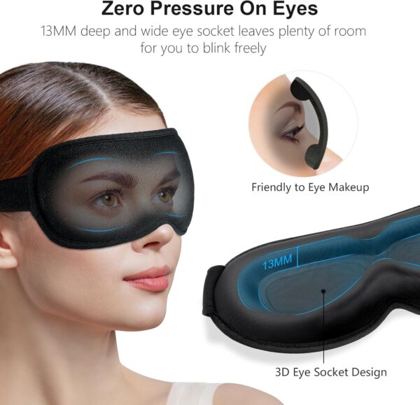 Gritin 3D Schlafmaske für Seitenschläfer, Upgrade Atmungsaktive Schlafbrille mit Verstellbar Gummiband, 100% Lichtblockierend, Bequem & Ergonomisch Augenmaske für Männer und Frauen, 2 Paar Ohrstöpseln – Bild 3