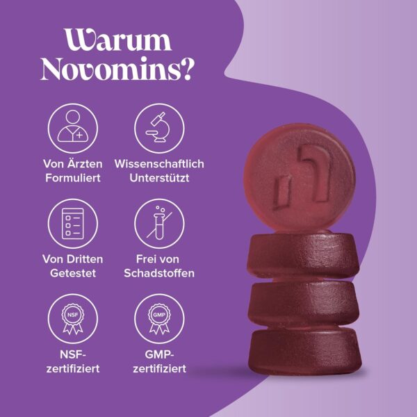 Schlafgummis – Hochwirksames, Nahrungsergänzungsmittel Unterstützung der Nacht – Melatonin-Vorläufer für die Schlafenszeit – Vegan – Glutenfrei – Magnesium – L-Theanin – B12 – von Novomins – Bild 8