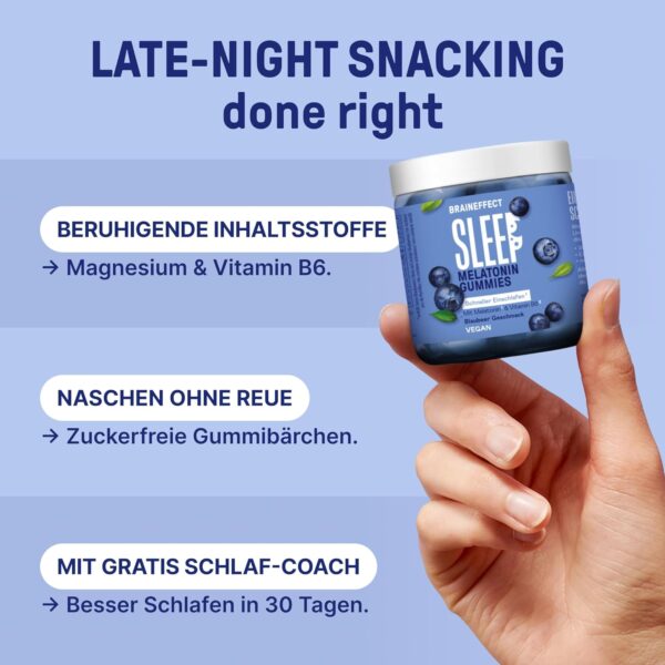 BRAINEFFECT Sleep Gummies (60 Stück) - Vegane Melatonin Gummies mit Blaubeergeschmack - Melatonin Gummibärchen für reduzierte Einschlafzeit – Bild 4